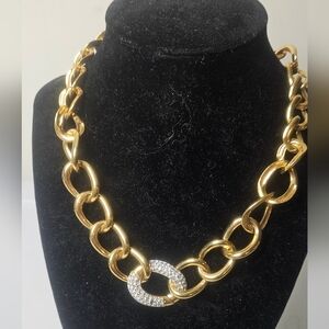 Vintage Joan Rivers Goldtone Link Necklace With Rhinestones